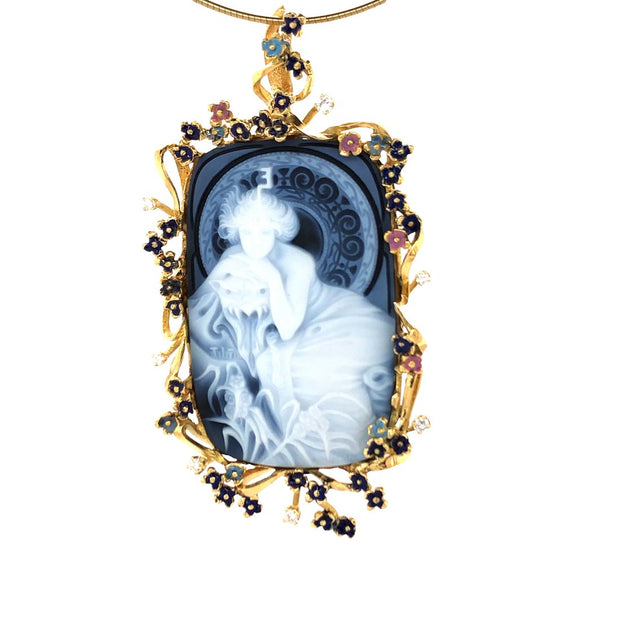 Gordon Aatlo Legacy Collection; Mucha Agate Cameo in 18K Yellow Gold, Diamond and Enamel Bezel