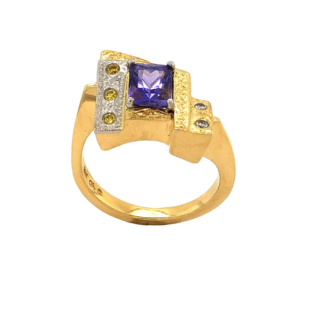 Gordon Aatlo Legacy Collection; 18K and Platinum Purple Sapphire and Diamond Ring