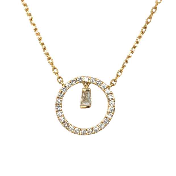 14K Yellow Gold Diamond Circle Drop Necklace