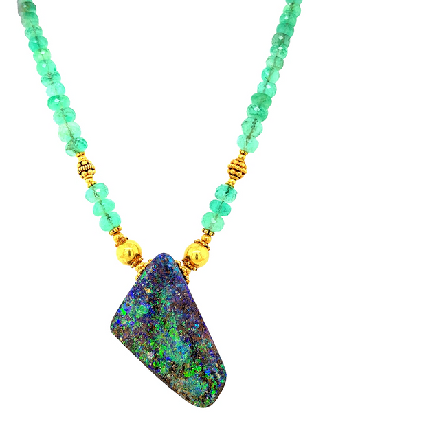 Boulder Opal and Emerald Bead Necklace