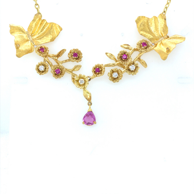 Custom Butterfly and Pink Sapphire Necklace