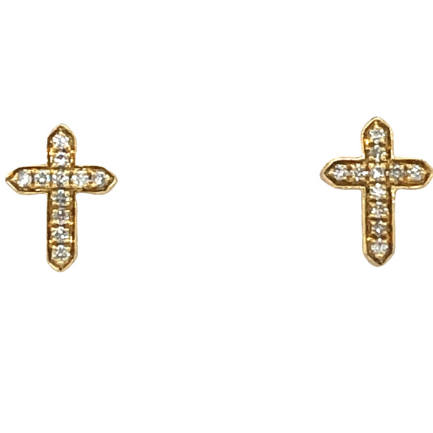14k Yellow Gold Petite Diamond Cross Earrings