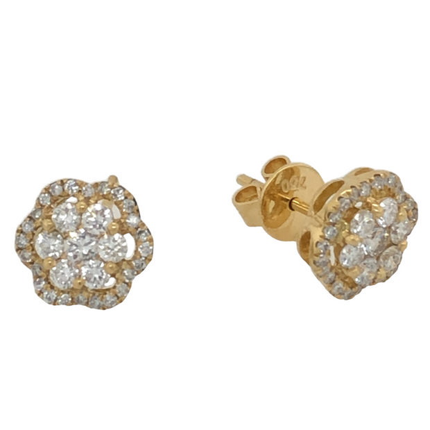 18k Yellow Gold Diamond Halo Earrings