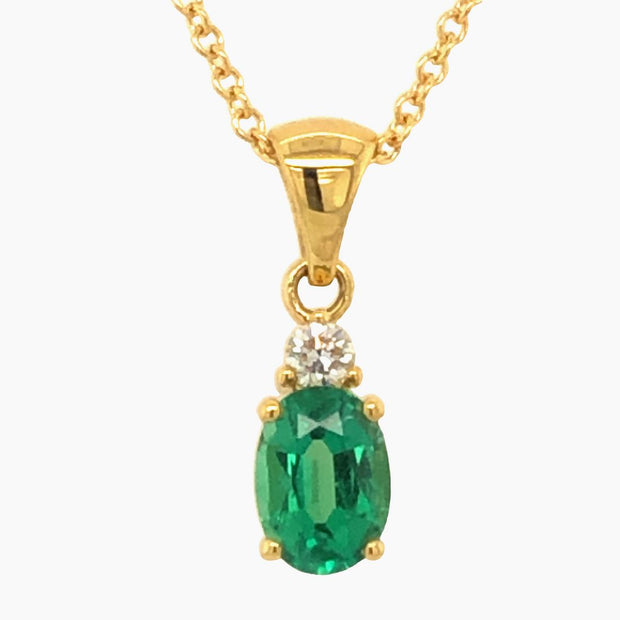 18k Yellow Gold Oval Emerald and Diamond Pendant