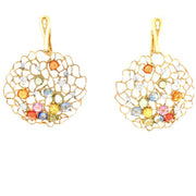 14k Yellow Gold Multi-Colored Sapphires and Diamond Earrings