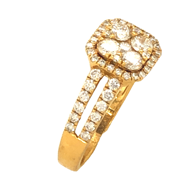 18K Yellow Gold Split-Band Diamond Cluster Engagement Ring