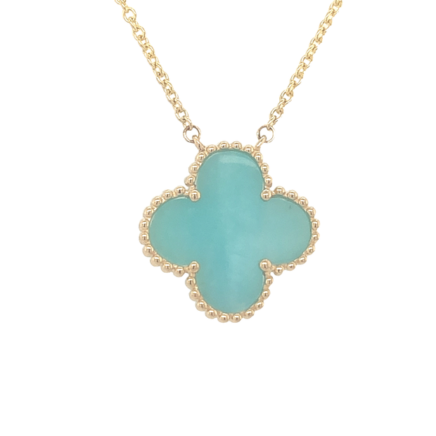 14K Yellow Gold Amazonite Four Leaf Clover Necklace