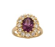 14K Yellow Gold Pink Sapphire Ring with Diamond Halo