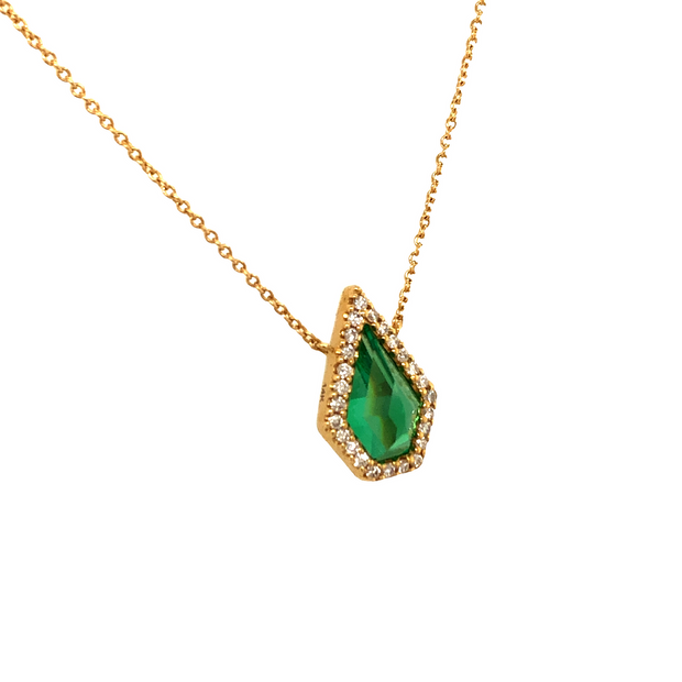 14K Yellow Gold Oblong Triangular Rose Cut Green Quartz Necklace