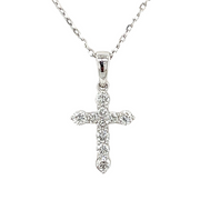 14K White Gold and Diamond Cross Necklace