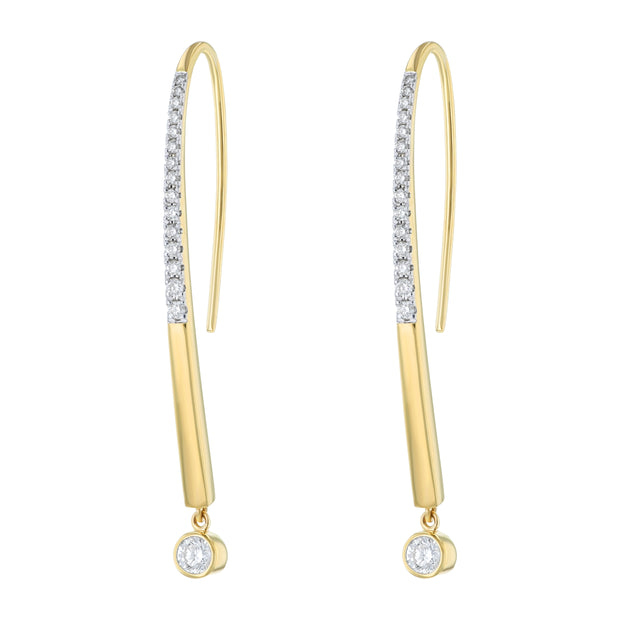 14K Yellow Gold and Diamond Solid Threader Earrings