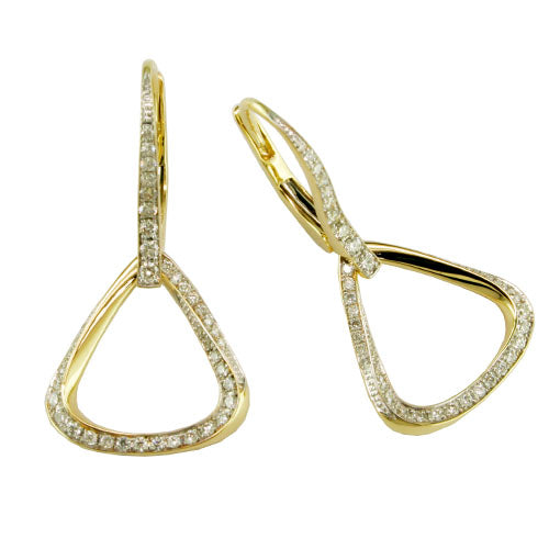 18K Yellow Gold and Diamond Triangle Drop Earrings