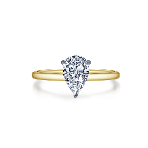Lafonn Lassaire Diamond Pear-Shaped Solitaire Yellow Gold Plated Engagement Ring