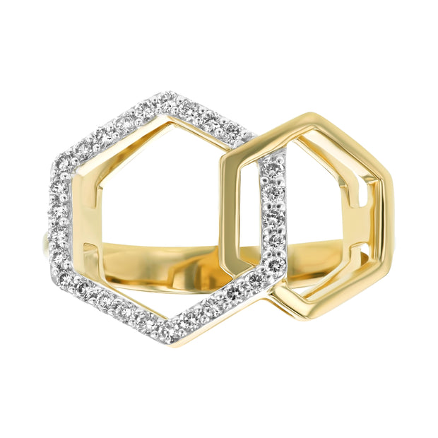 14K Yellow Gold Diamond Hexagon Ring