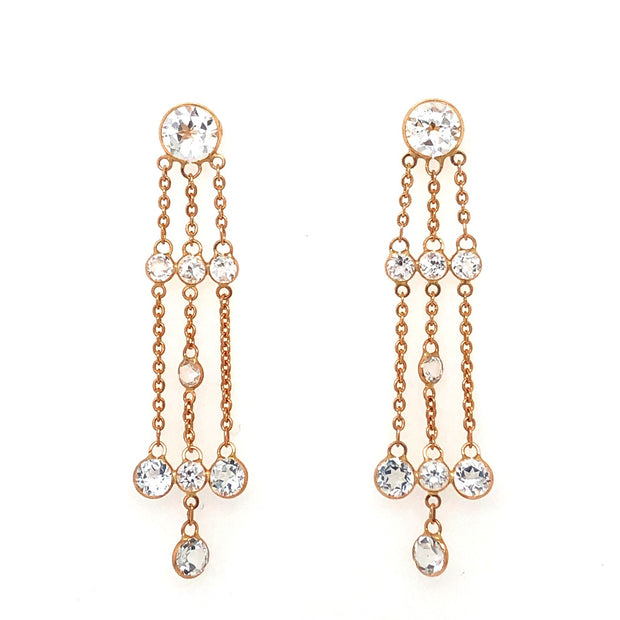 18k Rose Gold and White Topaz Drop Earrings