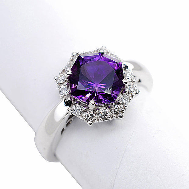 14k White Gold Amethyst and Diamond Ring - Aatlo Jewelry Gallery