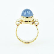 Michael Baksa 14K Gold Sky Blue Chalcedony Oval Cabochon Ring - Aatlo Jewelry Gallery