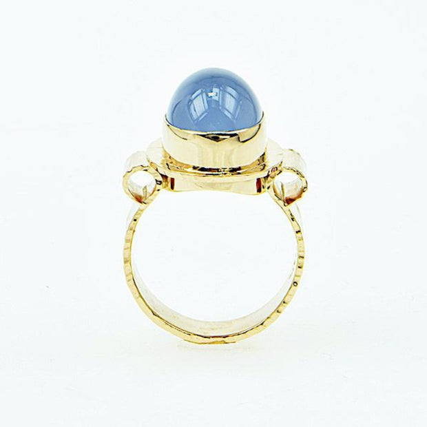 Michael Baksa 14K Gold Sky Blue Chalcedony Oval Cabochon Ring - Aatlo Jewelry Gallery