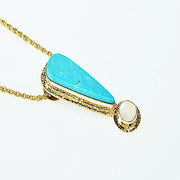 Michael Baksa 14K Gold Kingman Turquoise and Ceylon Moonstone Pendant - Aatlo Jewelry Gallery
