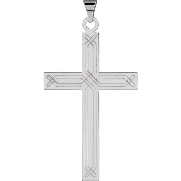 White Gold Geometric Cross Pendant