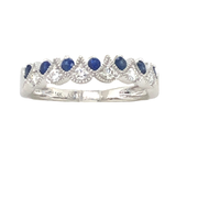 14K White Gold Blue Sapphire and Diamond Stacking Band Ring