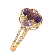 14K Yellow Gold Elongated Cushion Cut Amethyst and Diamond Ring