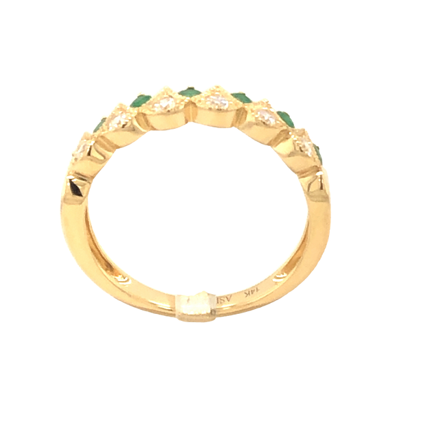 14K Yellow Gold Round Emerald and Diamond Ring