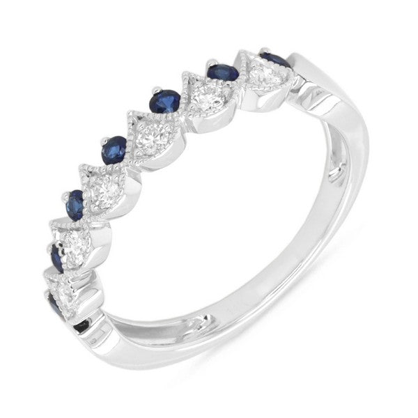 14K White Gold Blue Sapphire and Diamond Stacking Band Ring