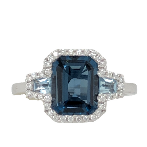 14K White Gold London Blue Topaz, Blue Topaz and Diamond Ring