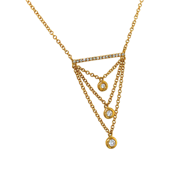14K Yellow Gold 3 Tier Adjustable Diamond Drop Bar Necklace