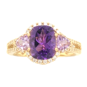 14K Yellow Gold Elongated Cushion Cut Amethyst and Diamond Ring