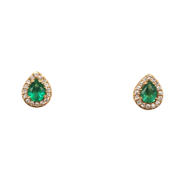 14K Yellow Gold Pear Shape Emerald and Diamond Necklace and Earrings
