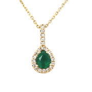 14K Yellow Gold Pear Shape Emerald and Diamond Necklace and Earrings