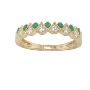 14K Yellow Gold Round Emerald and Diamond Ring