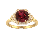 14K Yellow Gold Rubellite and Diamond Ring