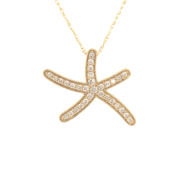 14K Yellow Gold and Diamond Starfish Pendant