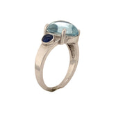 14k White Gold Aquamarine Cabochon Ring