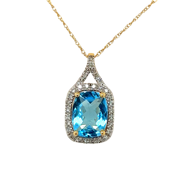 Blue Topaz and Diamond Necklace in 14k Yellow Gold