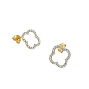 14k White Diamond Open Clover Earrings