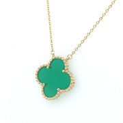 14k Yellow Gold Green Agate Clover Necklace