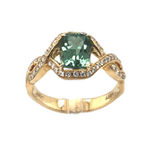 14k Yellow Gold Light Green Tourmaline and Diamond Ring