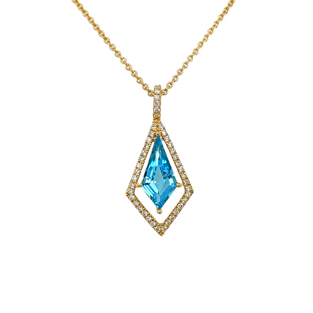 14k Kite Cut Blue Topaz and Diamond Necklace