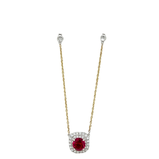 14k Lab Ruby and Natural Diamond Necklace