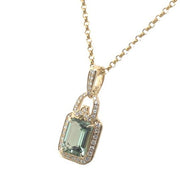 14k Yellow Gold Light Green Tourmaline and Diamond  Pendant