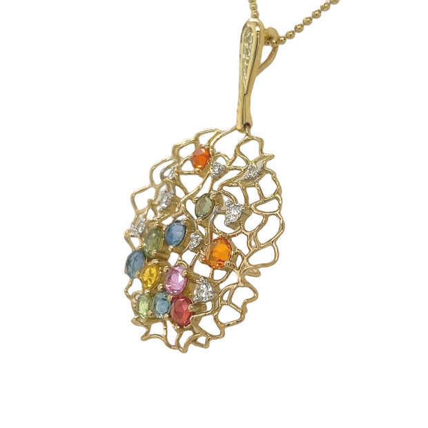 14k Multi Sapphire and Diamond Pendant in Yellow Gold