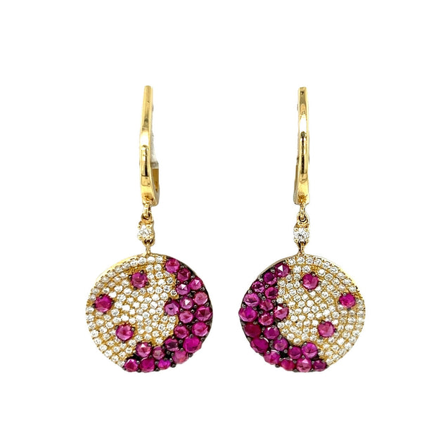 14k Rose Cut Ruby and Diamond Earrings