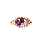 14k Rose Gold Mixed Gem Ring with Diamond Halo