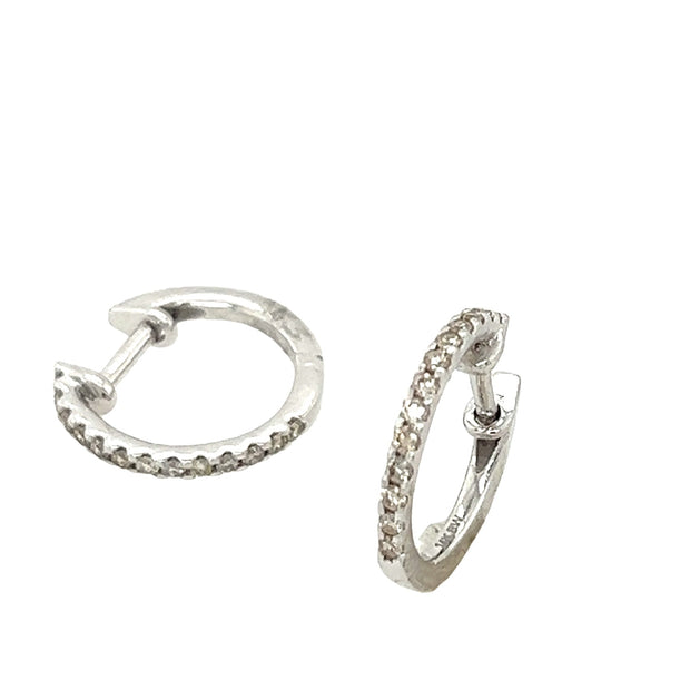 14k White Gold Diamond Huggie Earrings