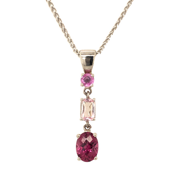 14k White Gold Sapphire, Morganite and Tourmaline Pendant