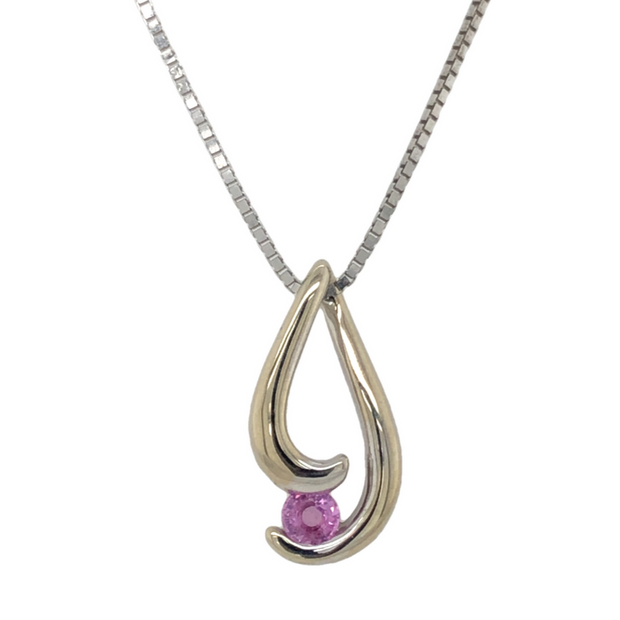 14k White Gold and Pink Sapphire Pendant